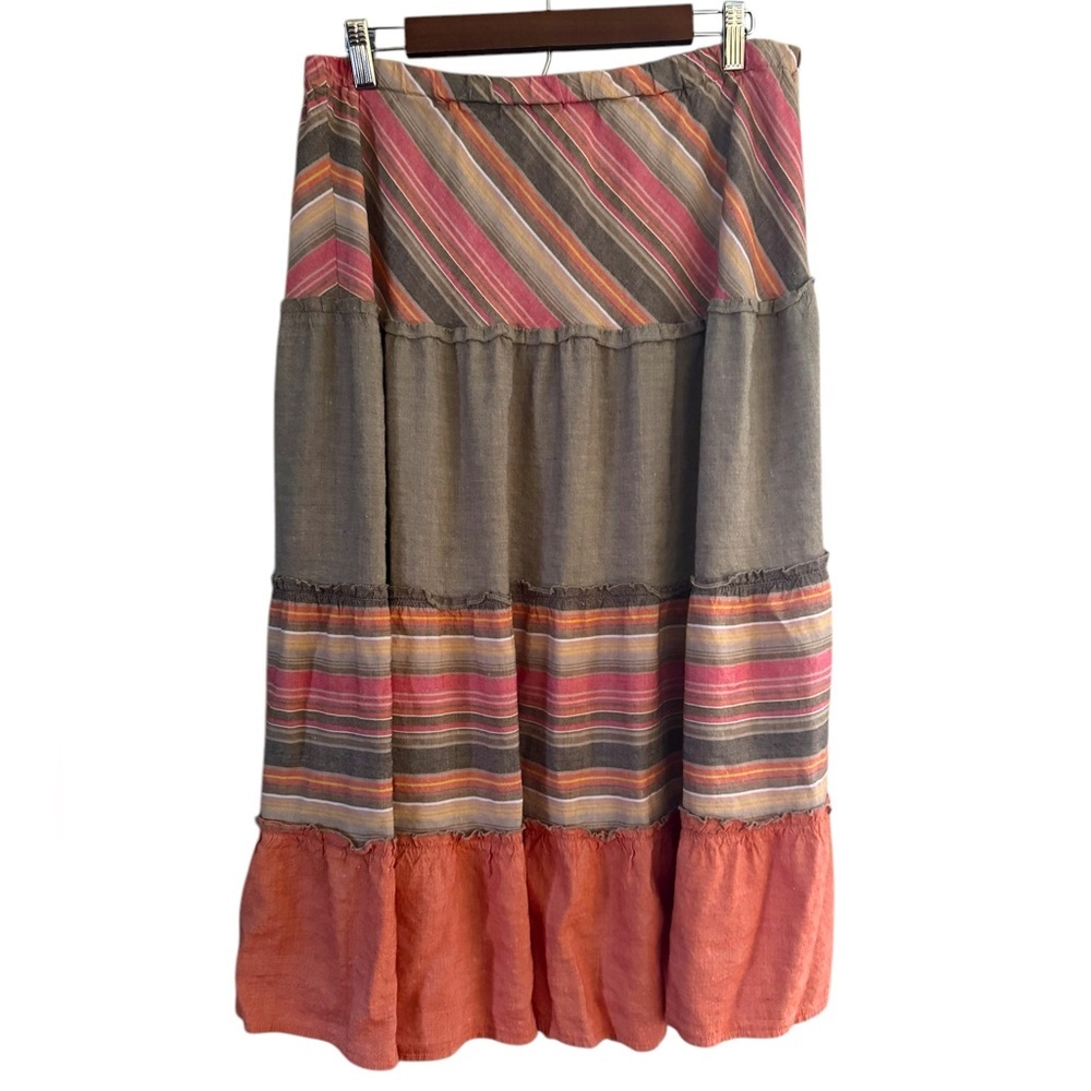 Sherry Taylor Ramie Boho Striped Multicolor Maxi Skirt Women's Size 3X Spring